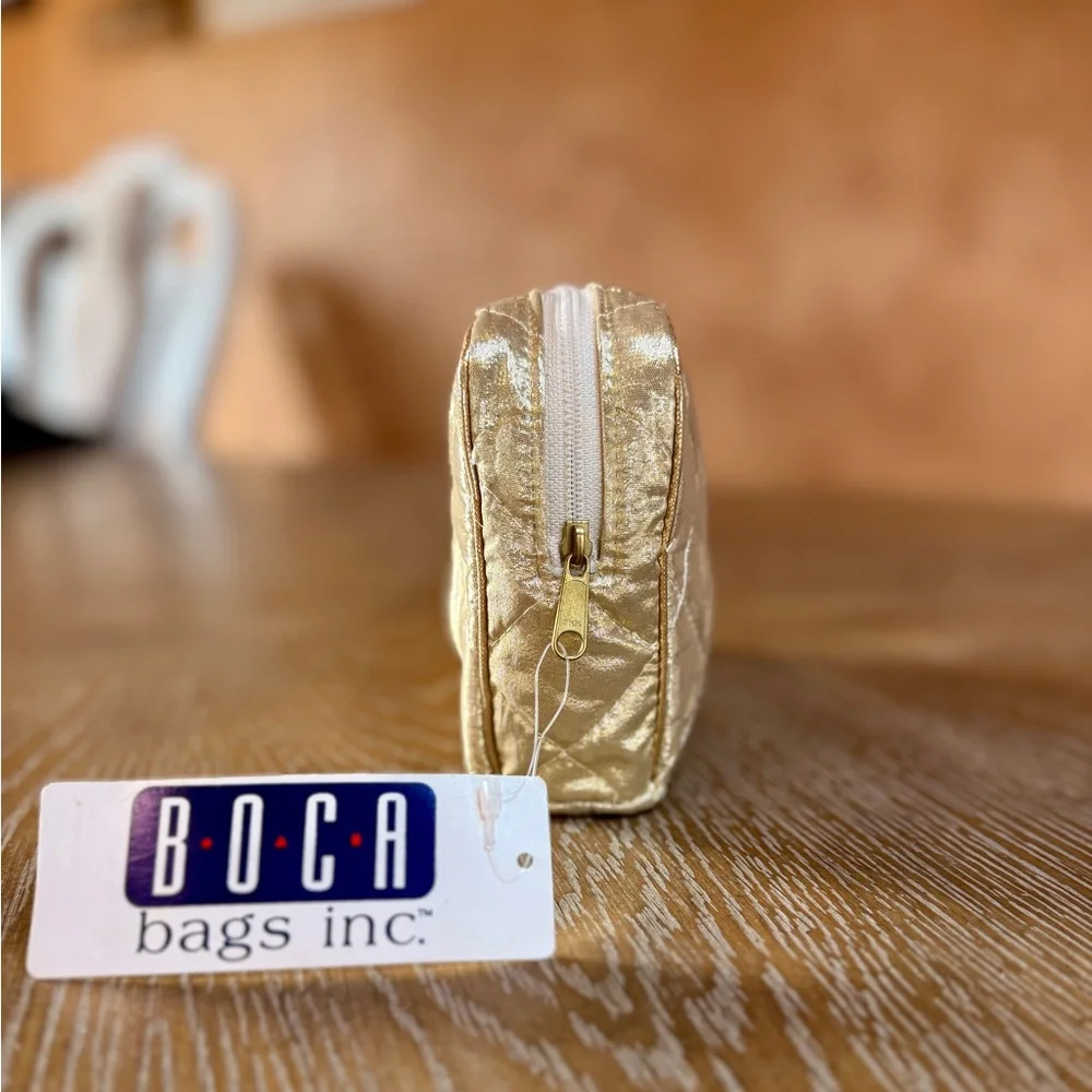 Boca Bags Inc Quilted gold cosmetic bag zip closure